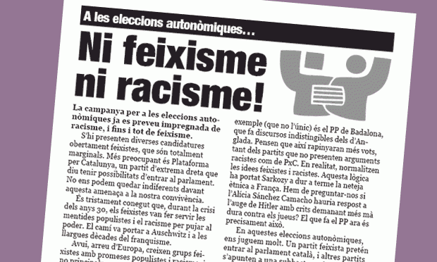 Octaveta: A les eleccions autonòmiques… Ni feixisme ni racisme!